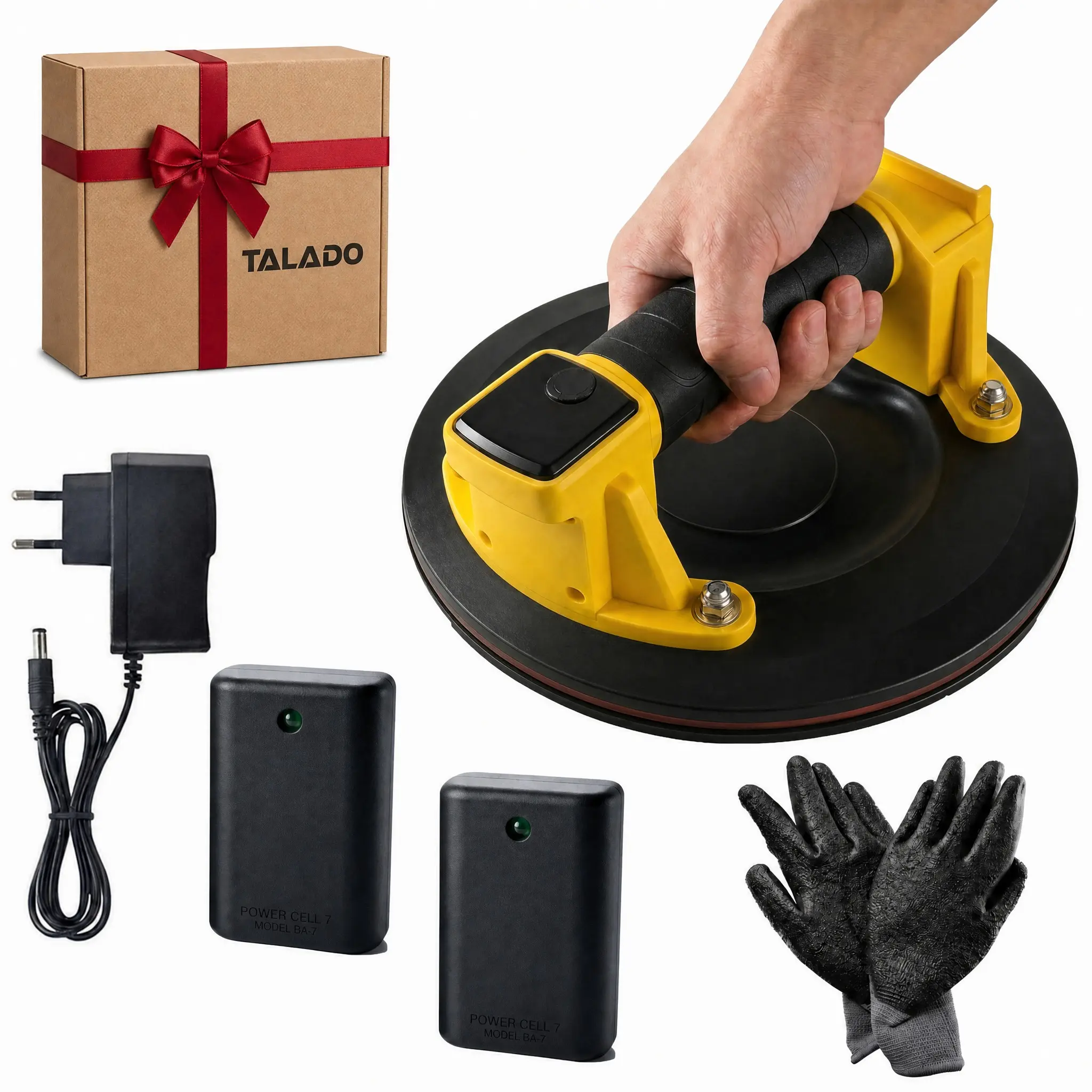 8 in Electric Glass Suction Cup - Heavy Duty ABS+Rubber Anti-Slip Grip 1-Touch Pump, 573lbs Max Load, 2 x 2.0Ah Batteries, Charger & Digital Display for Glass, Tile, Granite Windshields
