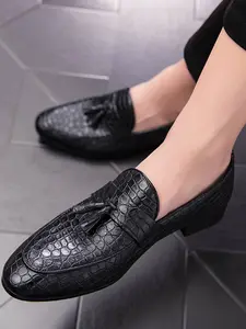 Men's Tassel Pointed Toe Loafers, Slip On Shoes, Business Formal Wedding Party Shoes, All Season Dress Shoes, Stylish Men's Footwear, Rubber