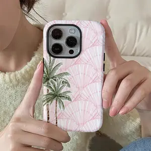 Stylish coconut tree pattern, durable and shockproof glossy two-in-one phone case, suitable for iPhone 17, 16, 15, 14, 13, 12, 11, X, Samsung and other series models. It makes a great holiday gift for friends or family.