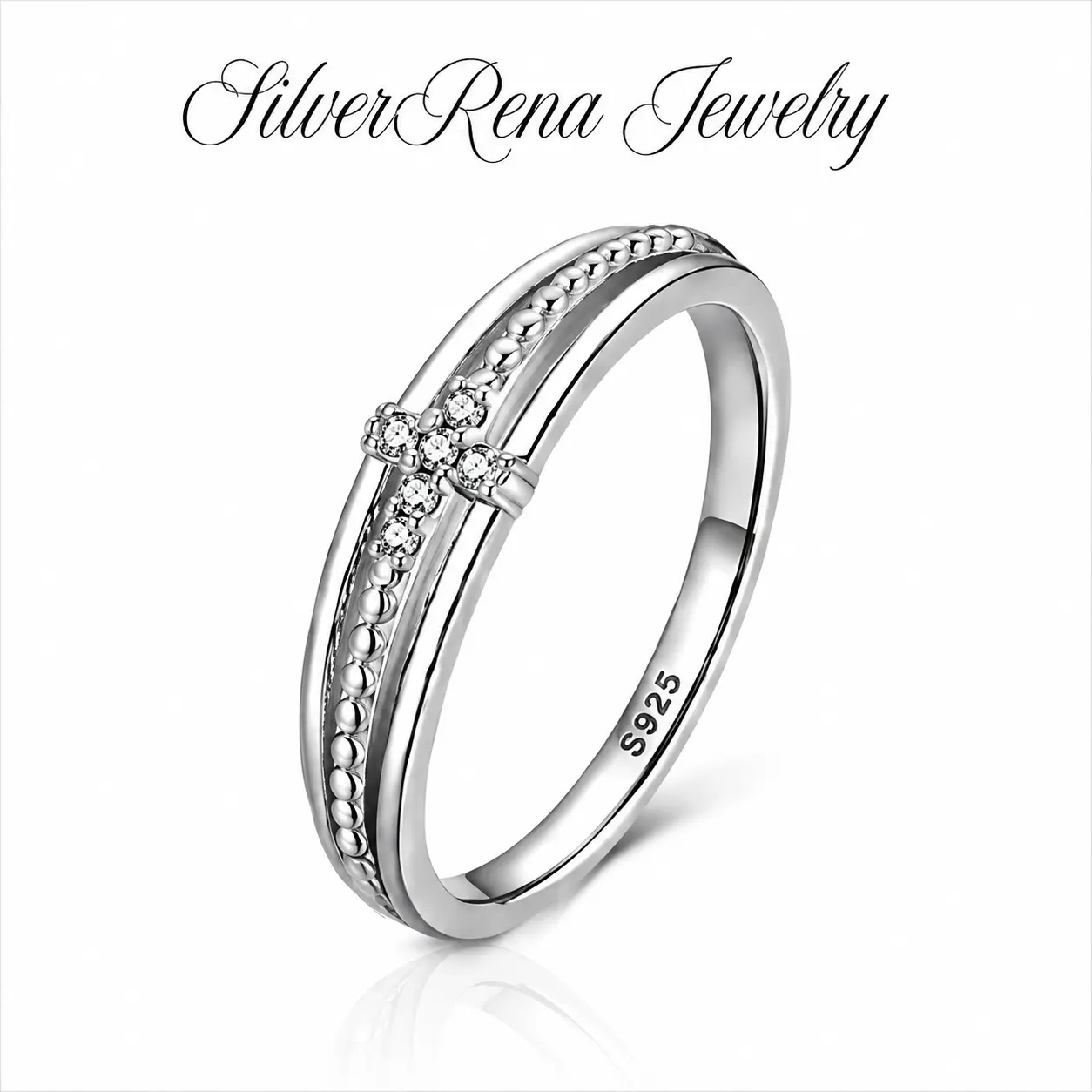 S925 Sterling Silver Thin Dainty Micro Pave CZ Cross Milgrain Stackable Ring Minimalist Christian Faith Religious Jewelry Anniversary Valentine Gift For Her Women Believer