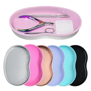 1PC Stainless Steel Cosmetic Storage Tray Nail Art Equipment Plate Tools Dental&False Nails Nail Decorations Display Tray, Durable Storage Organizer, Beauty Supplies Organizer