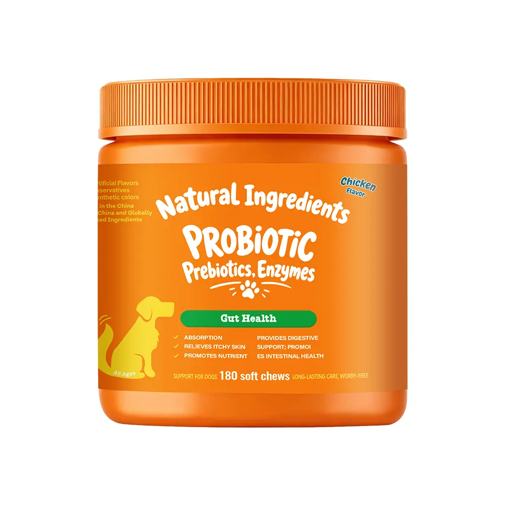Dog & Cat Gut Health Probiotic Soft Chewables - 180 Count, Natural Prebiotics & Lactic Acid, Sensitive Stomach Soother, Digestive  , Digestive Remedy, Natural Ingredients, No Artificial Additives, Non-GMO, Pet Coat & Skin Relief Treat supplement support,,