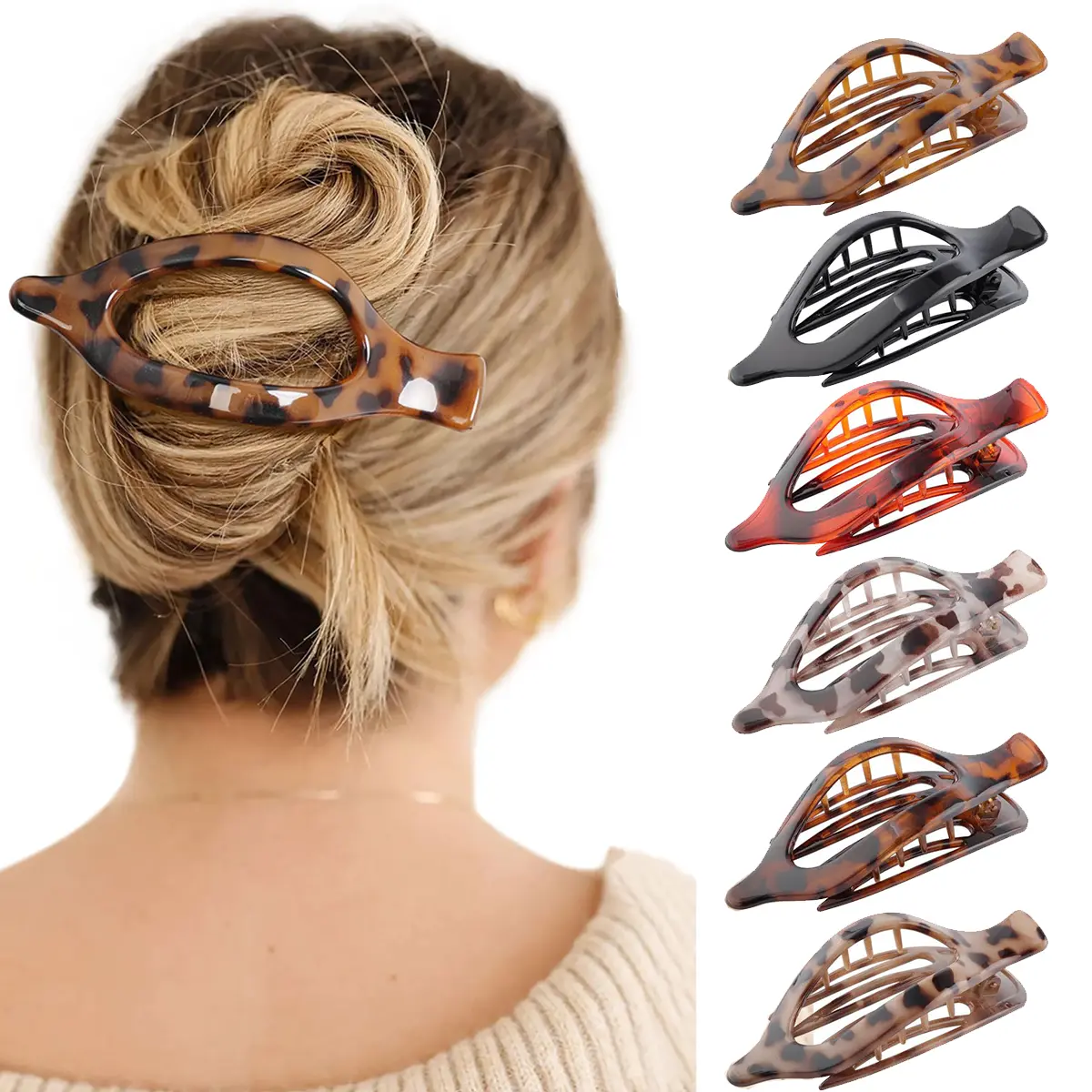 AWAYTR 6Pcs/Set French Concord Hair Claw Clips Side Slid Flat Hair Clips for Strong Hold No Slip Grip Hair Clips for Women Thick Thin Hair Headwear Hair Accessories TikTokShopBlackFriday summerwins