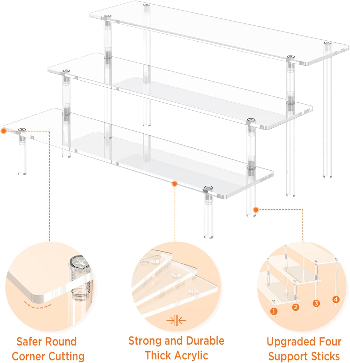 3 Tier Acrylic Display Risers, Large Perfume Organizer Stand, Clear Cupcake Stand Holder, Display Shelves for Figurines, Dessert Shelf for Party, Risers Display Stand for Decoration (1 Pack)