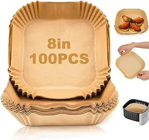 Disposable Air Fryer Paper Liners: 100PCS 8 Inch Square Liners for Air Fryer, Grease and Water Proof Non Stick Basket Parchment Paper