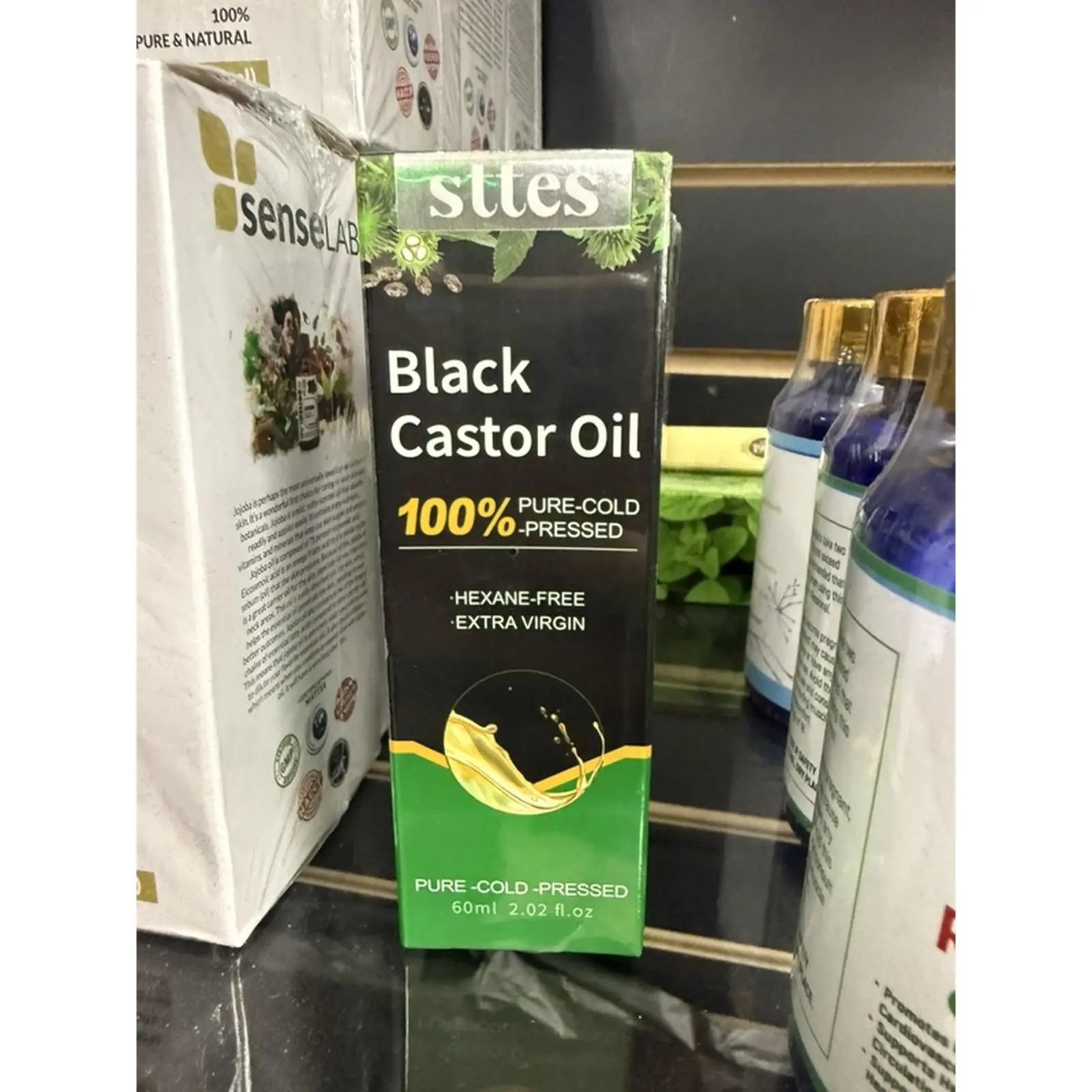 Sttes Black Castor Oil 100% Pure-Cold-Pressed Hexane-Free Extra Virgin 60ml for Hair & Skin Care
