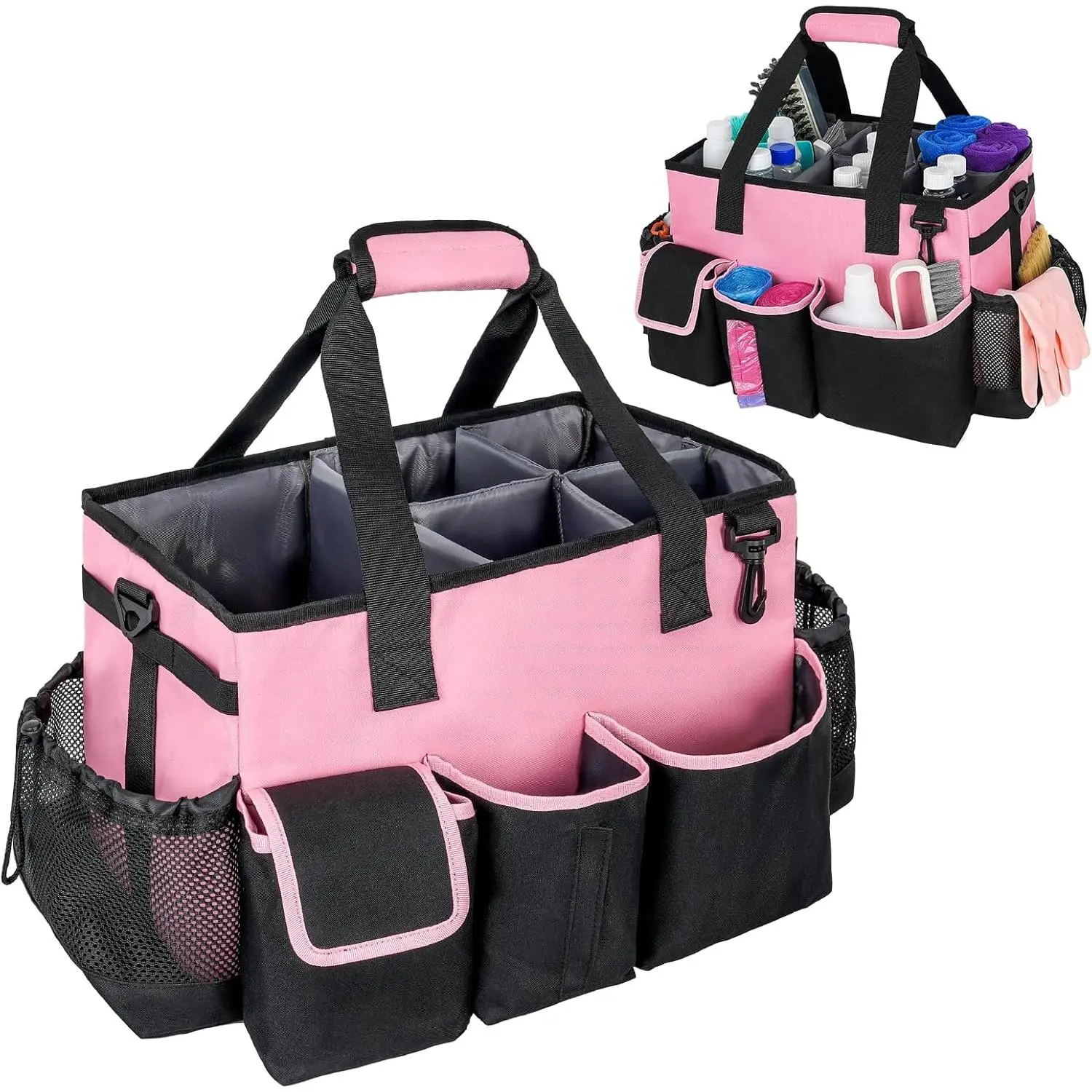 Cleaning ,Large Cleaning Bags for Housekeepers,Cleaning Supplies Organizer with Handle,Pink