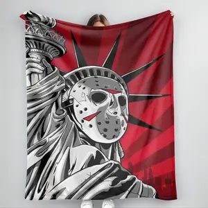 Statue of Liberty Hockey Mask Flannel Fleece Throw Blanket Artistic Red Graphic Print UltraSoft Lightweight Durable Cozy Warmth Perfect for Living Room Sofa Bed Couch Travel Camping Gift