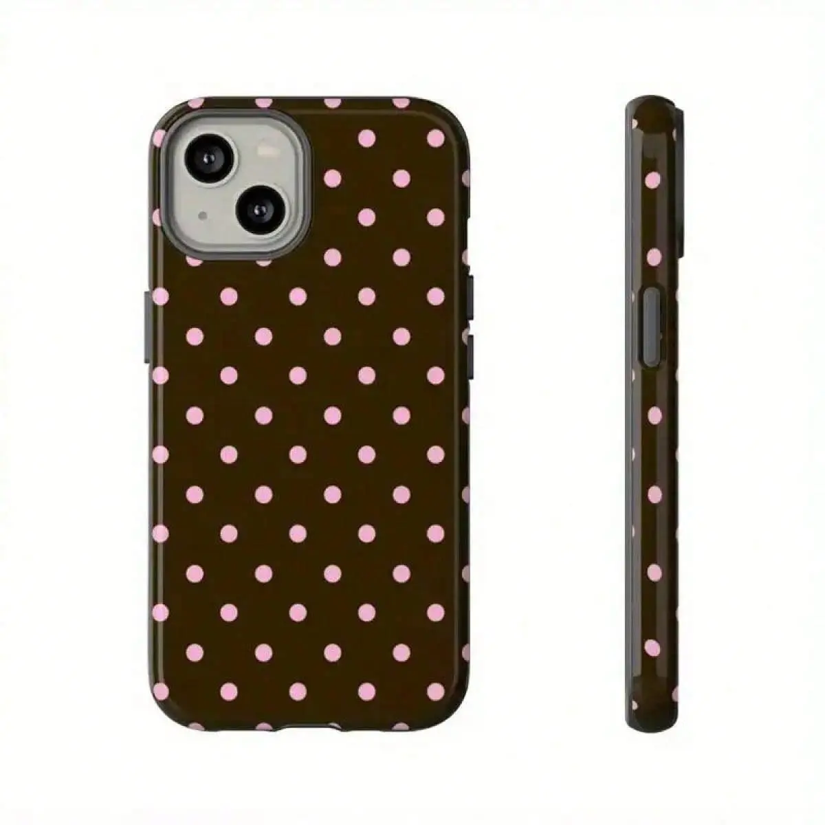 Cute Pink & Stylish Brown Polka Dot TPU Smartphone Casing - Protective Cellphone Accessory with Screen Protector for iPhone 17-14,13-11,X,XS,XS MAX,XR,7P,8P, Ideal Birthday Gift for Fashion Lovers