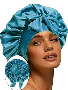 Silk Bonnet, Soft Hair Bonnet for Sleeping, Frizz, Haircare, Real Mulberry Silk Lining, Bonnets for Women Hair Care, Double Layer Hair Cap with Tie, Large Silk Hair Wrap for Curly Long Hair, Adjustable