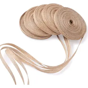 5 rolls of natural burlap ribbon, width 0.39 inches, rural craft decoration, used for Christmas tree decoration, wedding party supplies, Easter home bows, DIY gift packaging, and holiday decoration