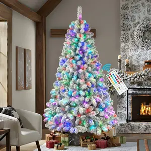 【RGB Christmas Tree】2025 Upgraded Snow-Flocked Tree with Multi-Color Lights & Full Snowy Branches | 4–12FT Pre-Lit Holiday Decoration
