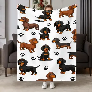 1pc Sausage Dog Theme Blanket, Soft Warm Pet Print Flannel Blanket, Multifunctional Gift Blanket for Sofa Office Bed, All Seasons