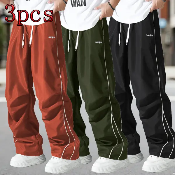 Men's Sports Pants 3pcs Outdoor Hiking Running Fitness Straight-leg Trousers With Pockets Striped Solid Color Two/Three-piece Set for Menswear - Esports