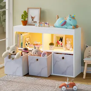 Pinmoco 5-Cube Reversible Open LED Storage Organizer with Three Marbled Fabric Drawers