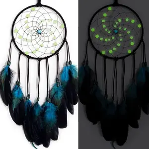Dream Catchers with Luminous Beads, Handmade Blue Dreamcatcher, Bedroom Decor for Boys Girls Kids Ornament Art Craft Gift