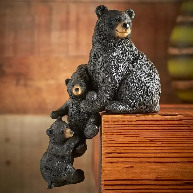 Bear Family Sculpture, 1 Count Rustic Resin Bear Family Sculpture, Tabletop & Garden Decor Accent, Home Decor for Living Room Bedroom, Ornaments, Decorative Figurines, Resin Figurine Statue, Resin Animal Sculptures