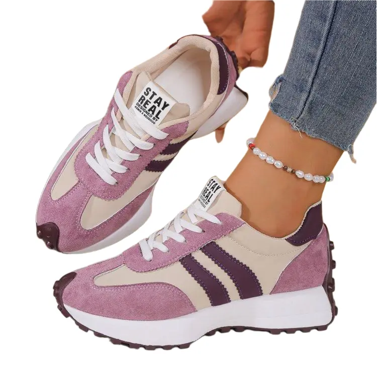 Women's Classic Low-Top Fabric Casual Trainers - Female Synthetic Sneakers, All Seasons Trendy Minimalist Style, Soft Round Toe Laces, Cushioned Thick Platform Sole, Lightweight Breathable Mesh, Casual Outings Gym Shoes