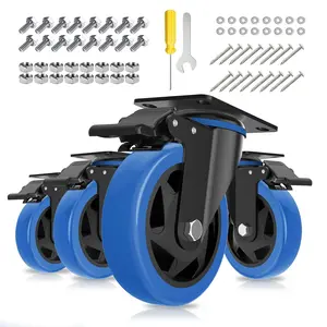 4 Inch Caster Wheel with ,Heavy Duty Casters Set of 4,Swivel Top Plate Casters with Double Ball Bearings,Industrial Locking Castor Wheels for Furniture, Workbench, Cabinet