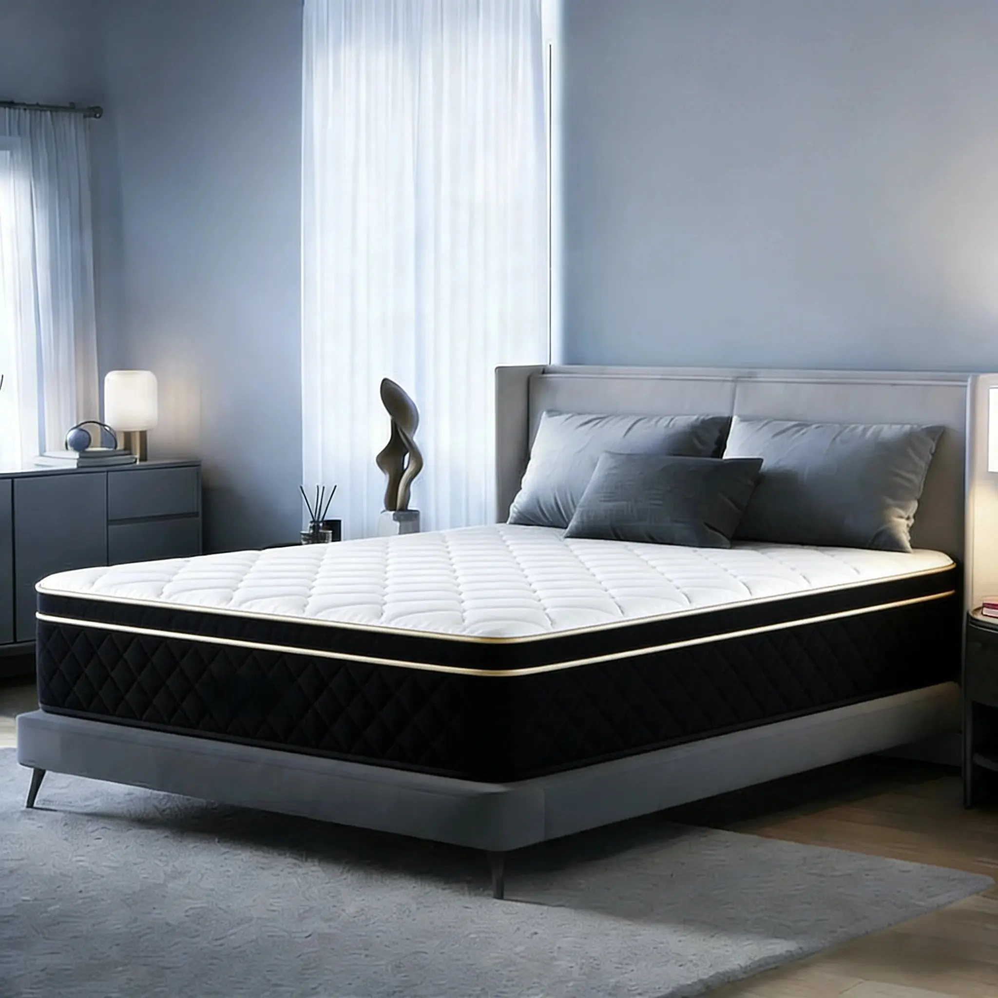 Hybrid Memory Foam Mattress, Fiberglass-Free, Cooling Gel Infused, Medium-Firm, 10in/12in/14in Sizes, Queen/King Sizes, Mattress in a Box, Hybrid Mattress