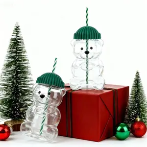 the milk cup,starbear cup,Adorable Teddy Bear Glass Straw Cup Seasonal Drinkware Coffee & Beverage Cup with Green Lids High Borosilicate Glass Tumbler for 2026 Holiday Collection Mug Shaped Tumblers Bottles ice coffee glass