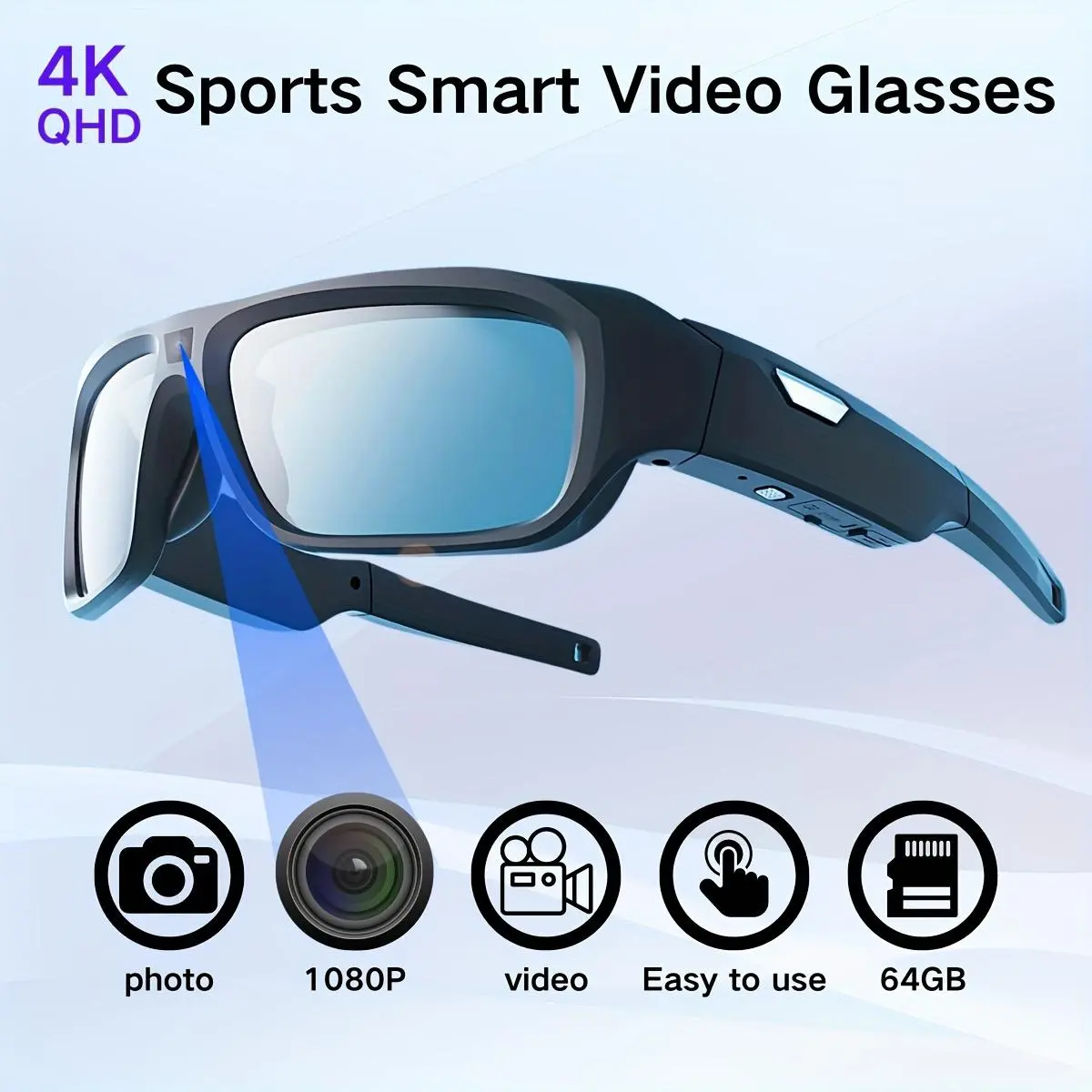 Sunshine 4K HD Wearable Modern Smart Glasses, Sports Outdoor Portable Recorder Camera for Cycling, 2-Hour Video Recording Time