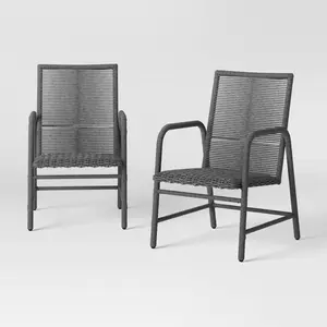 Threshold Set of 2 Padded Wicker Dining Chairs Outdoor Patio Armchairs, Gray Threshold Set of 2 Padded Wicker Dining Chairs Outdoor Patio Armchairs, Gray