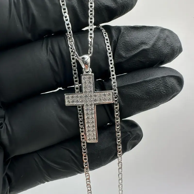 Women's 925 Sterling Silver Cross Necklace, 20in Italian Mariner Chain, Mexican & Italian Silver Crafted