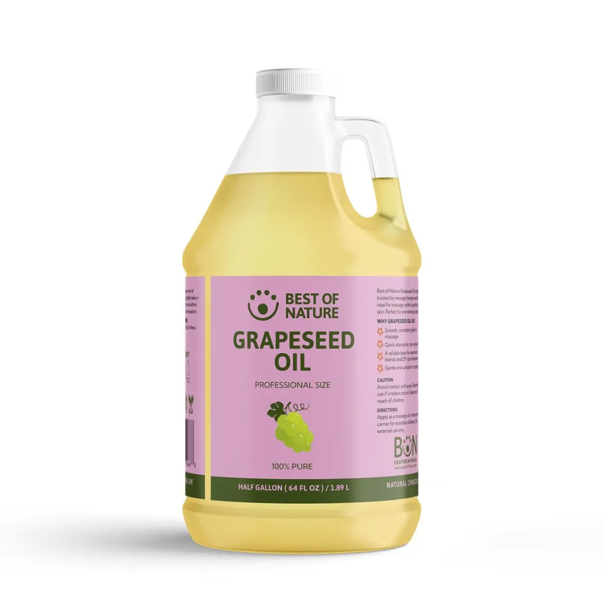 Best of Nature Grapeseed Oil, 64 fl oz Lightweight Non-Greasy Fast-Absorbing Body & Massage Solution - Pure Carrier for Essential Oils, Aromatherapy, Skin & Hair Care