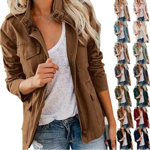 2026 Womens Military Jacket Zip Up Snap Buttons Lightweight Utility Anorak Field Safari Coat Outwear with Pocket
