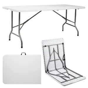 6FT Heavy Duty Folding Table - HDPE Waterproof Top & Steel Legs, Portable with Carry Handle & Frame Lock for Camping/Picnic/Party (No Assembly Needed)