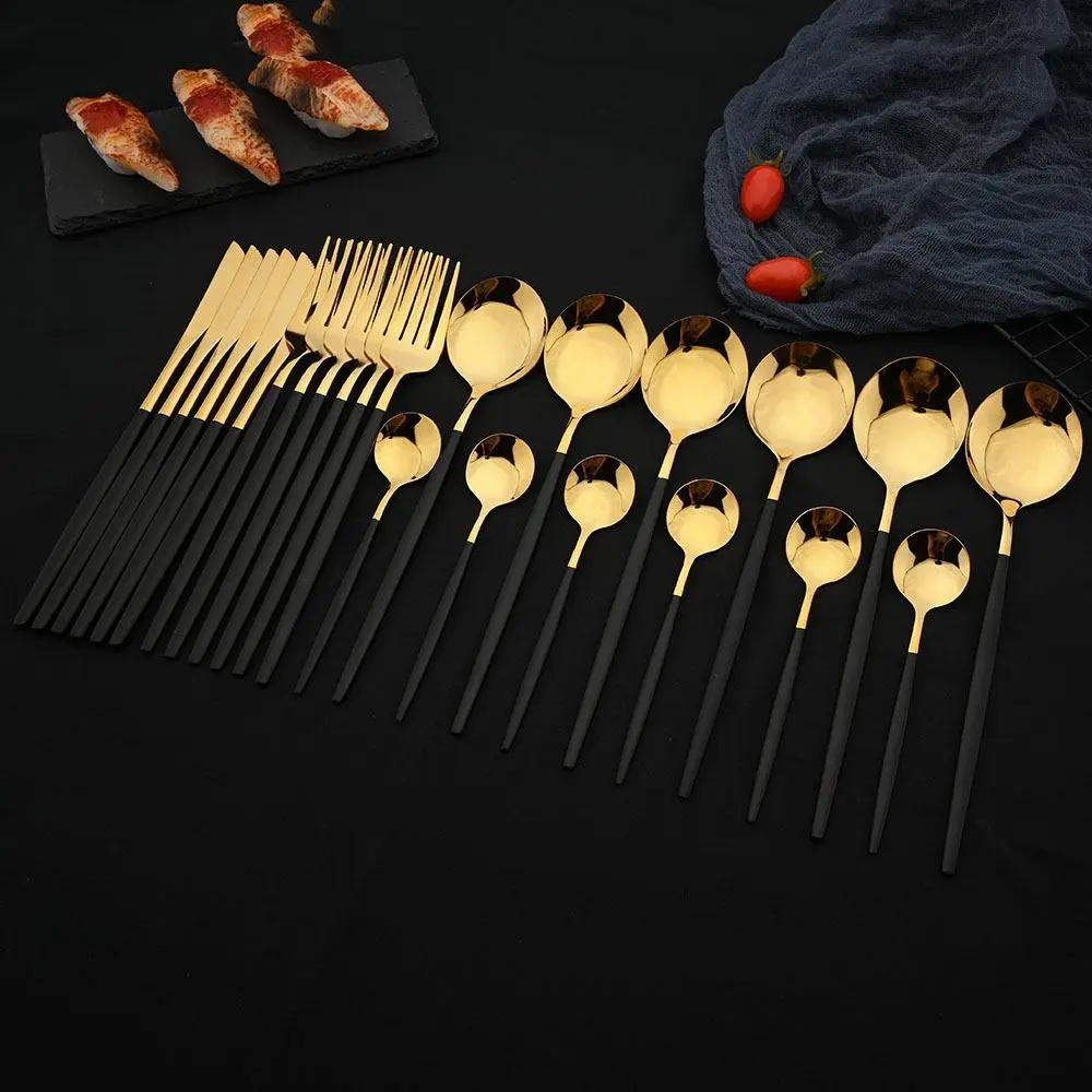 Household Stainless Steel Tableware Set, 24-Piece Set with Spoons, Forks, Knives and Dessert Spoons, Party Cutlery Set, Father's Day Gift, Dinnerware, Tableware Kit
