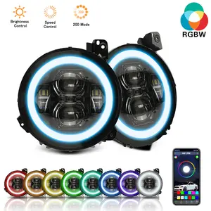 SUNPIE 9" RGBW Halo LED Headlights + 4" RGBW LED Fog Lights Combo Kit for '18-'26 Jeep Wrangler JL JLU 4xe and Jeep Gladiator (JT)