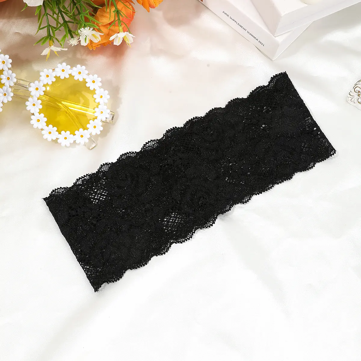 AWAYTR Solid Color Lace Elastic Headbands Fashion Fabric Bow Wide Headband Hair Accessories For Women Party Headwear Chic Headbands
