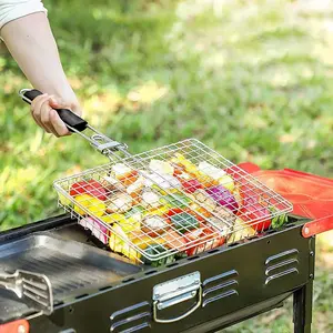 Foldable Grill Rack with Detachable Handle, Outdoor BBQ Net, Multi-Functional Fish Chicken Meat Grilling Basket, Kitchen Tools Set, Barbecue Utensils