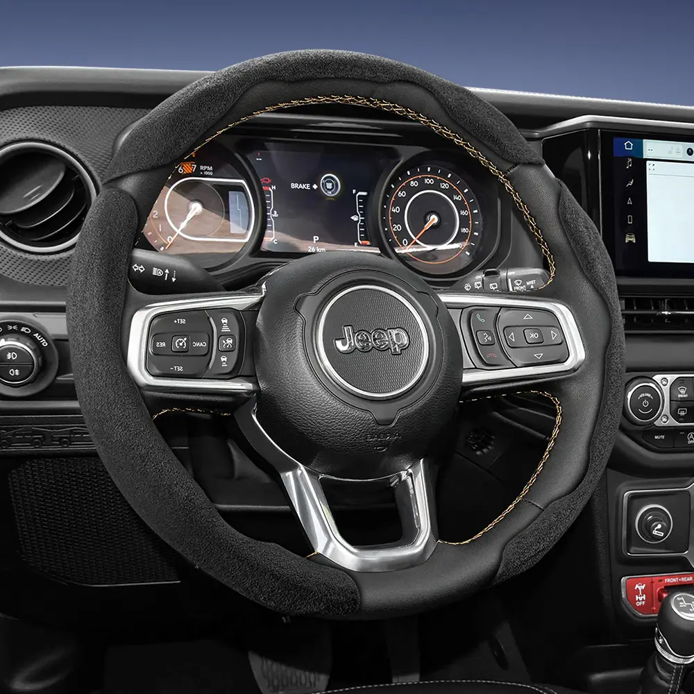 For Jeep Alcantara Suede Steering Wheel Cover Sporty Design Segmented Non-slip Quick install Ultra-thin Suitable For Grand Cherokee/Compass/Wrangler/Renegade/Avenger/Grand Wagoneer/Gladiator/Commander/Cherokee Black Brown, Automotive