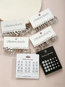 Elegant Rhinestone Decorated Jewelry Set, Earrings Set, Earring Stacking Set, Valentine's Day Gift,  New Style Exquisite Trendy Jewelry Set for Women & Girls, Fashion Accessories for Party, Daily Clothing Decor, Fashionable Jewelry Set