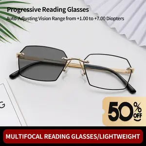 High-Definition Eye Protection Reading Glasses Progressive for Men/Women Blue Light Filter Silicone Nose Pads Ergonomic Smart Photochromic UV Protection Two-in-One Glasses