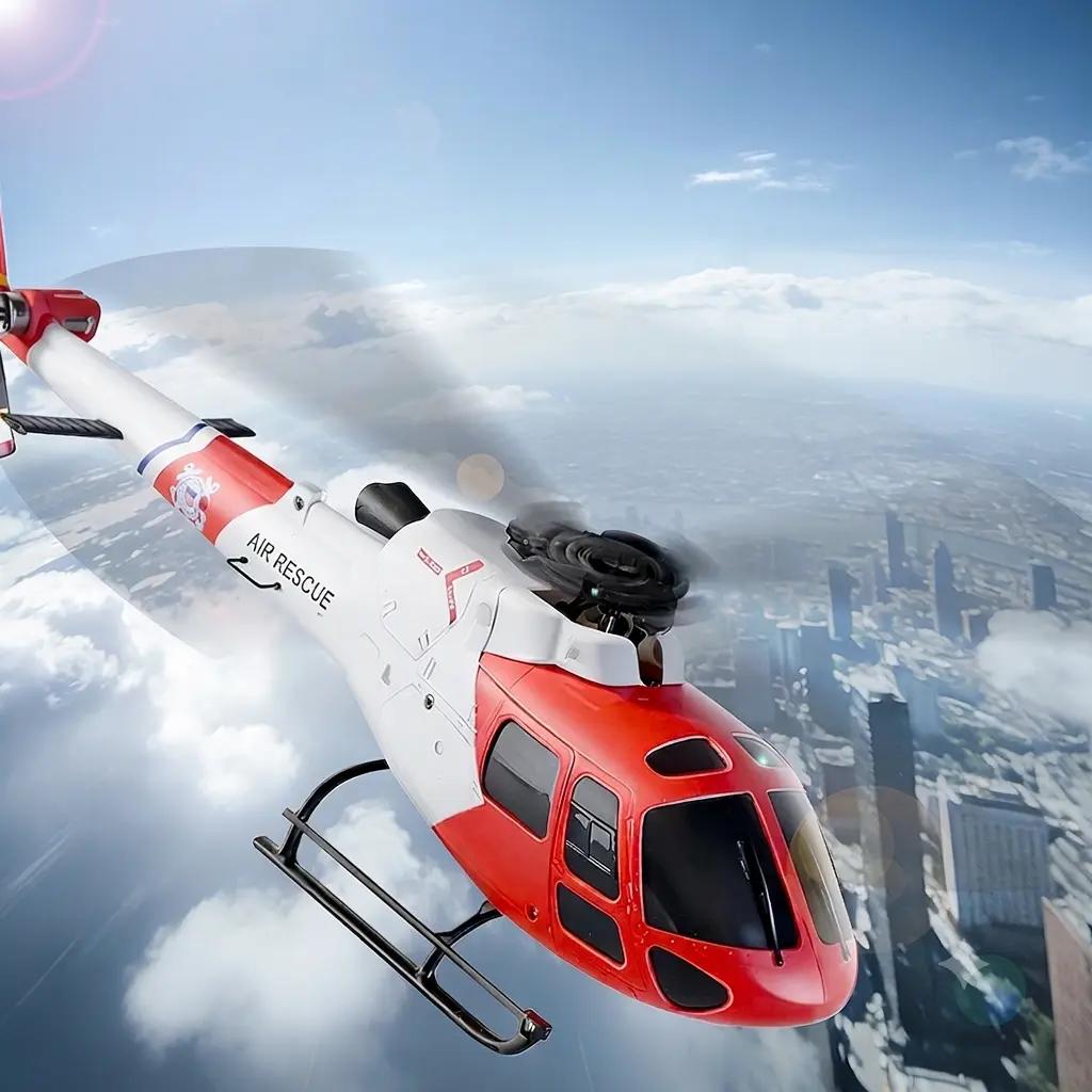 XKS K150 4-Channel 3-Blade Remote Controlled Helicopter - AS350 "Squirrel" Model with Controller, Realistic Look, Above 12, Optical Flow Altitude Hold, 6-Axis Gyros, Brushless Motors, Loss Protection, No Auxiliary Wings, RC Helicopter