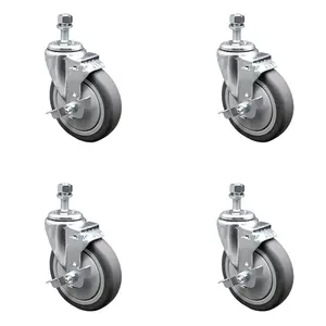 Service Caster SCC-TS20S514-TPRB-TLB-121315-4 Thermoplastic Rubber Swivel Threaded Stem Caster with 5 x 1.25 in. Gray Wheels & 0.50 in. Stems - 1200 lbs Total Capacity - Set of 4