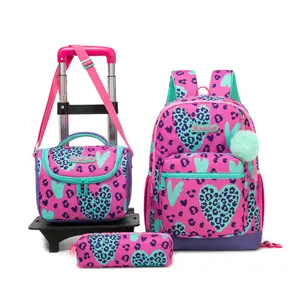 Girls Rolling Backpack for School with Wheels & Lunch Bag Cute Carry On Backpacks for Elementary Students Separable into Backpack and Trolley