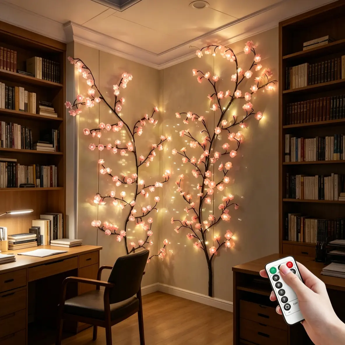 Cherry LED Tree Branch Wall Lights – 72 LED Cherry Blossom Willow Vine Twig Garland with Remote, 8 Lighting Modes, Indoor Christmas Decor for Home, Wall, Door, Window (63inch)