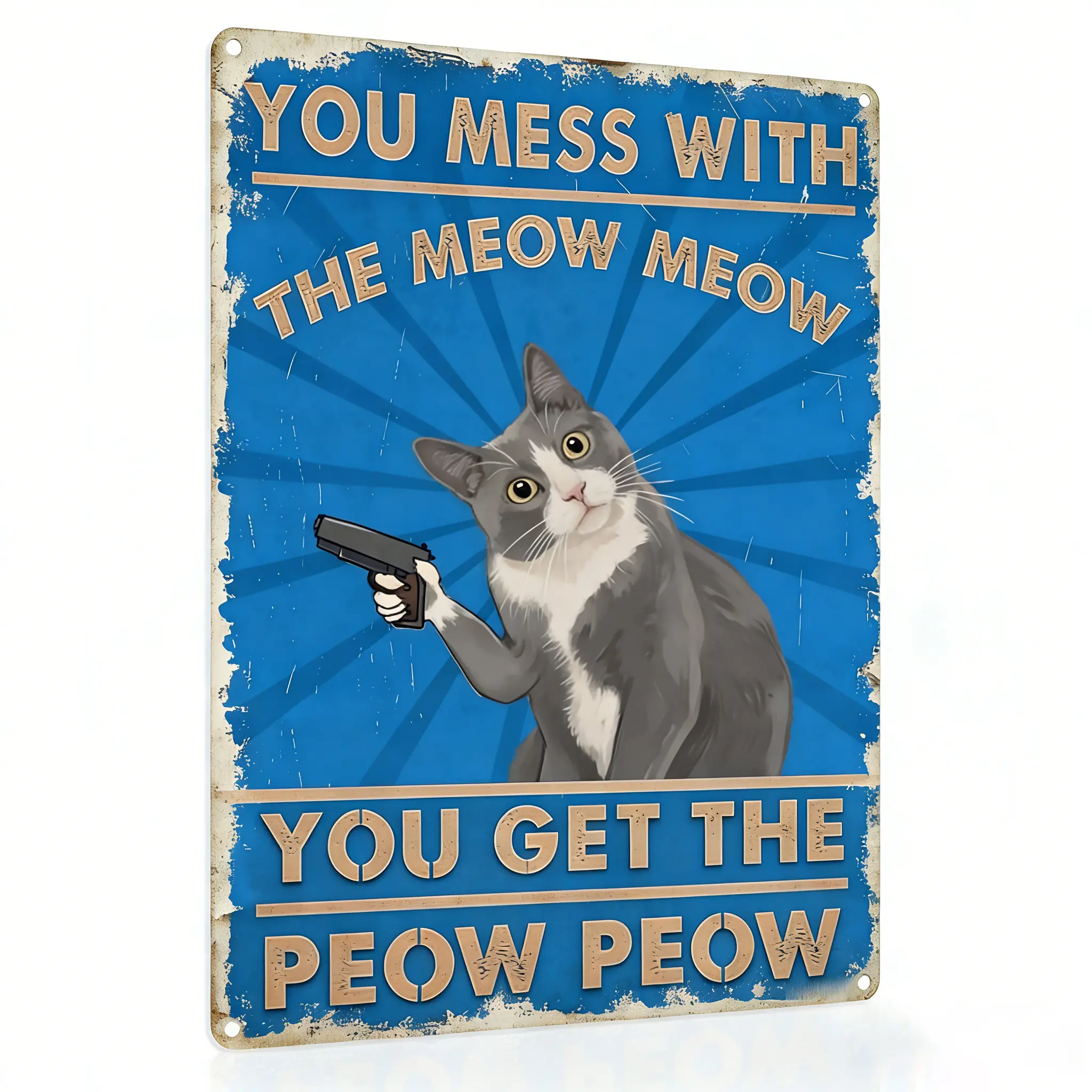 8x12 inch gray cat metal wall decoration, retro aluminum farmhouse style decoration, fun slogan, suitable for home, bathroom, kitchen, bar, coffee shop