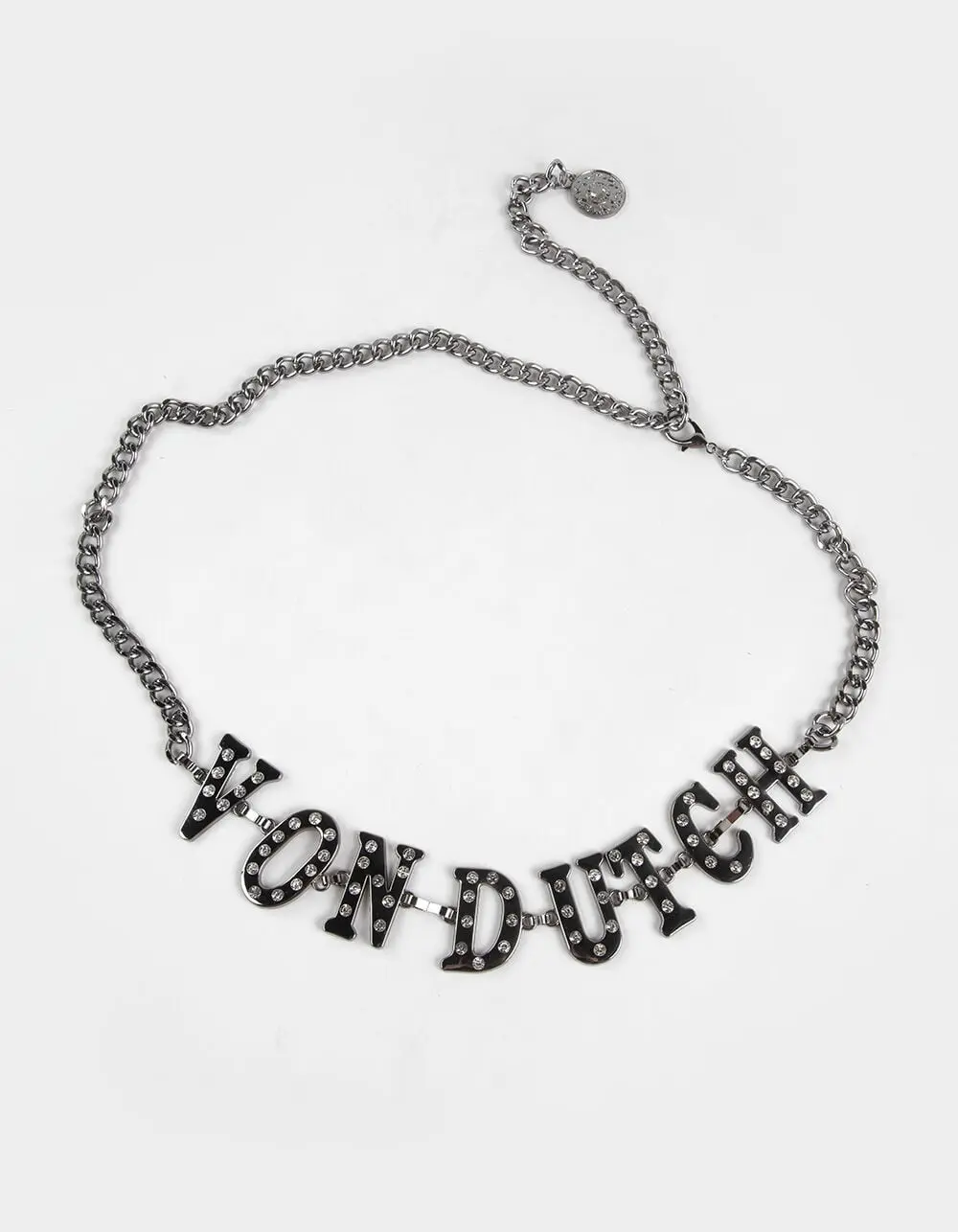 VON DUTCH Rhinestone Womens Chain Belt, Gunmetal