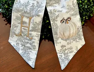 Custom Toile Wreath Sash: Monogrammed Pumpkin Swag, Fall Porch Decor