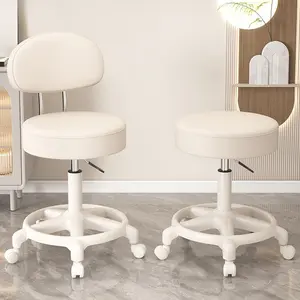 Makeup Chair Leather Rolling Hairdressing Stool with Backrest Hydraulic Lift, Adjustable Height Chair Dirt-Resistant and Wear-Resistant Suitable for Beauty Salons, Nail Studios, Vanity Tables, Hair Salons