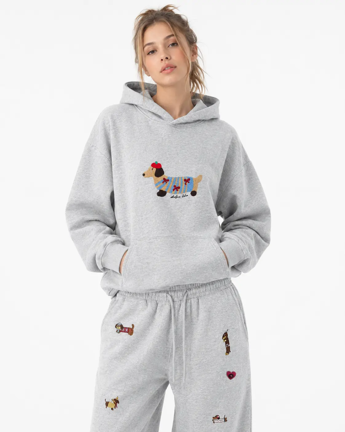 Aelfric Eden Women Embroidery Puppy Sweatpants Loose fitting Wide leg Pants Casual Y2K Streetwear Joggers