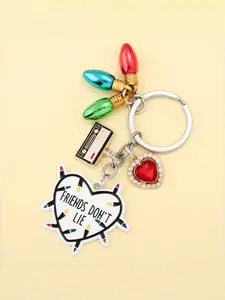 Stranger Things Heart & Light Bulb Pendant Alloy Keychain for Bags, Retro Cassette Tape Charm, Ideal Gift for Friends & Fans, Bag Decoration
