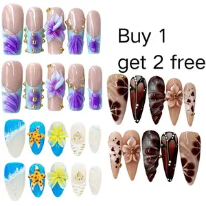 [Buy 1, get 1free]Handmade Press-On Nails 3D Acrylic Almond Stiletto Square Shape Reusable Handmade Press-On Nails , Natural Finish, Durable & Elegant Design, Ideal for Everyday Office Wear