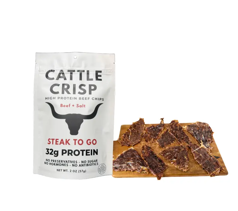 High-Protein Clean Natural Beef Chips for Adults, Sugar-Free, No-Added-Sugar, Artificial-Color-Free, Crisp Crunchy Dried Snack, 32g Protein, 2 oz